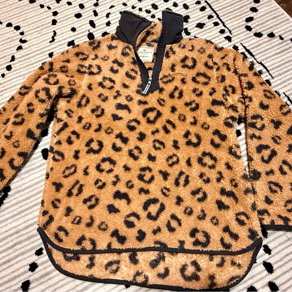 Simply Southern M Leopard Sherpa Fleece Quarter Zip Pullover Animal Print